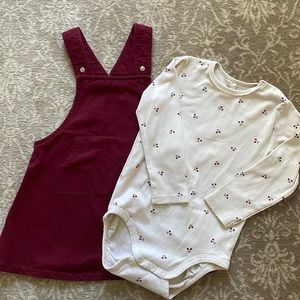 H&M two piece burgundy dress with matching cherry onesie